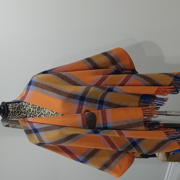 Ralph Lauren Orange and Blue Plaid Poncho - Picture 3 of 15